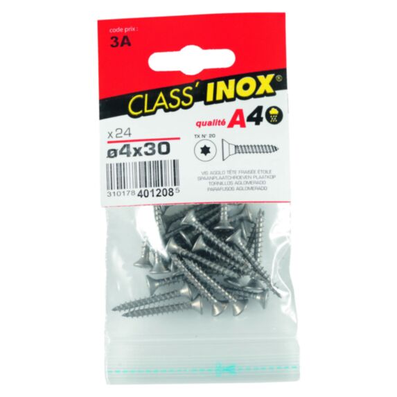 24 Vis agglo tête fraisée étoile inox A4 4x30 - CLASS'INOX
