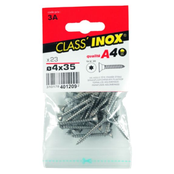23 Vis agglo tête fraisée étoile inox A4 4x35 - CLASS'INOX