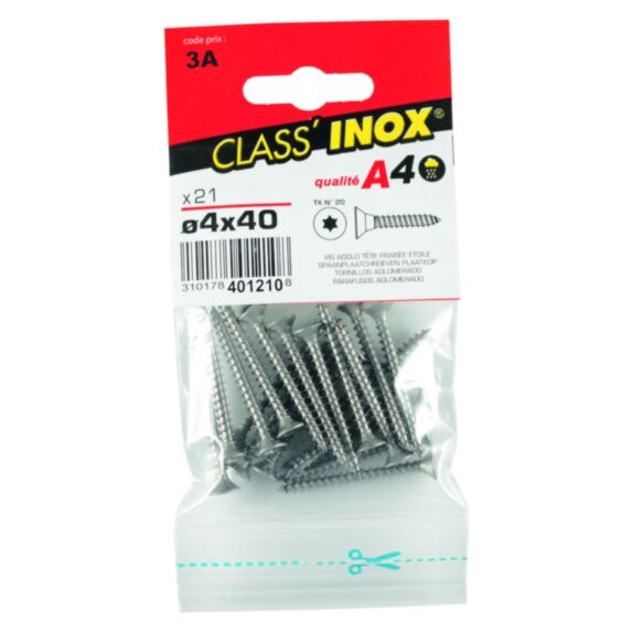 21 Vis agglo tête fraisée étoile inox A4 4x40 - CLASS'INOX