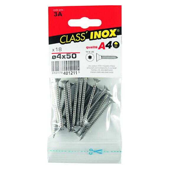18 Vis agglo tête fraisée étoile inox A4 4x50 - CLASS'INOX