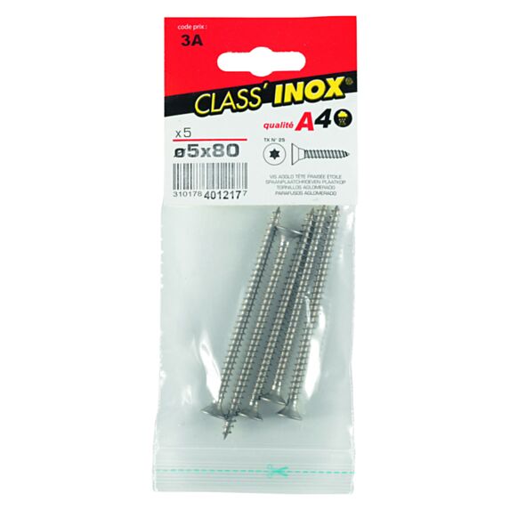 5 Vis agglo tête fraisée étoile inox A4 5x80 - CLASS'INOX