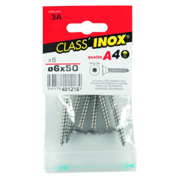 6 Vis agglo tête fraisée étoile inox A4 6x50 - CLASS'INOX