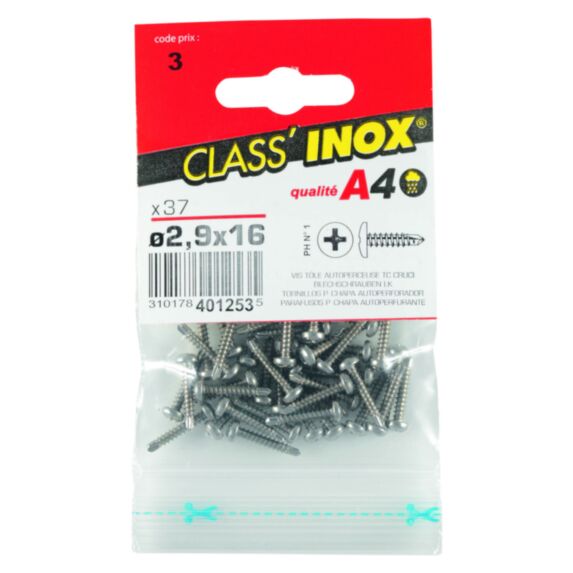 37 vis tôle autoperceuses inox A4 2,9x16 - CLASS'INOX