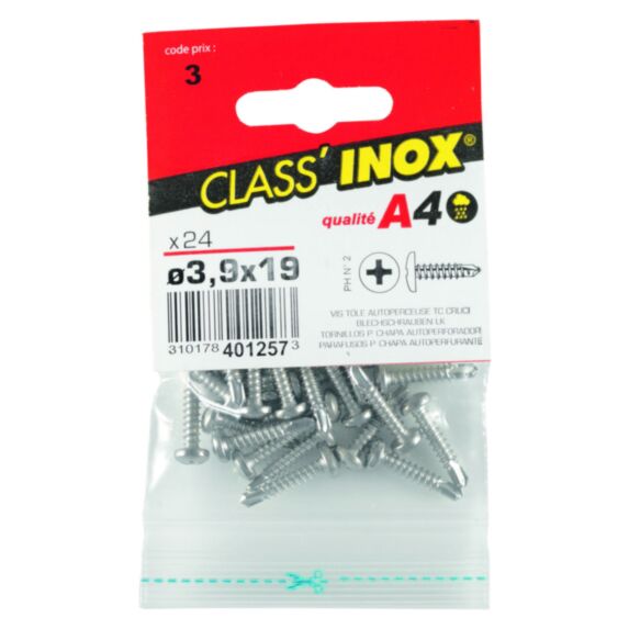 24 vis tôle autoperceuses inox A4 3,9x19 - CLASS'INOX