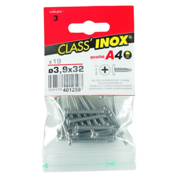19 vis tôle autoperceuses inox A4 3,9x32 - CLASS'INOX