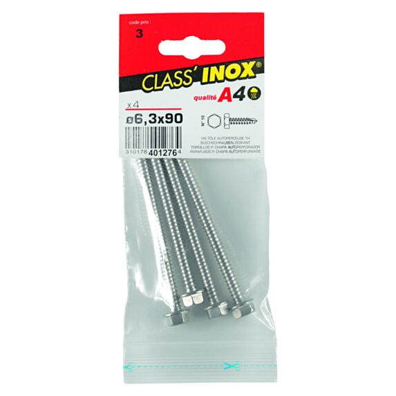 4 vis tôle autoperceuses inox A4 6,3x90 - CLASS'INOX