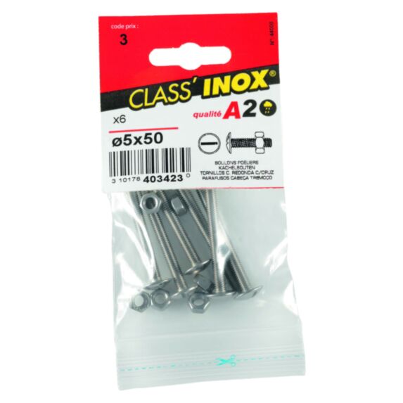 6 boulons poeliers inox A2 5x50 - CLASS'INOX