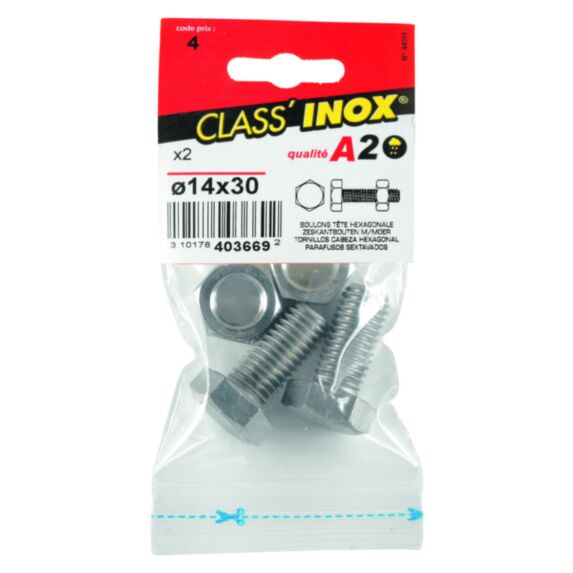 2 boulons tête hexagonale inox A2 14x30 - CLASS'INOX