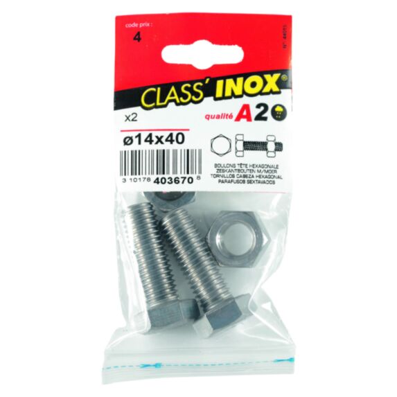 2 boulons tête hexagonale inox A2 14x40 - CLASS'INOX