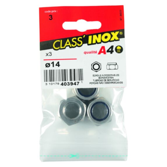 3 écrous indesserrables inox A4 Ø14 - CLASS'INOX