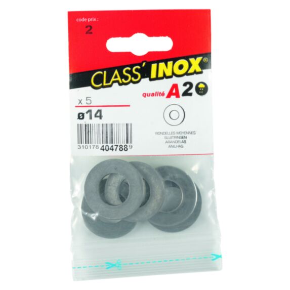 5 rondelles plates moyennes inox A2 Ø14 - CLASS'INOX