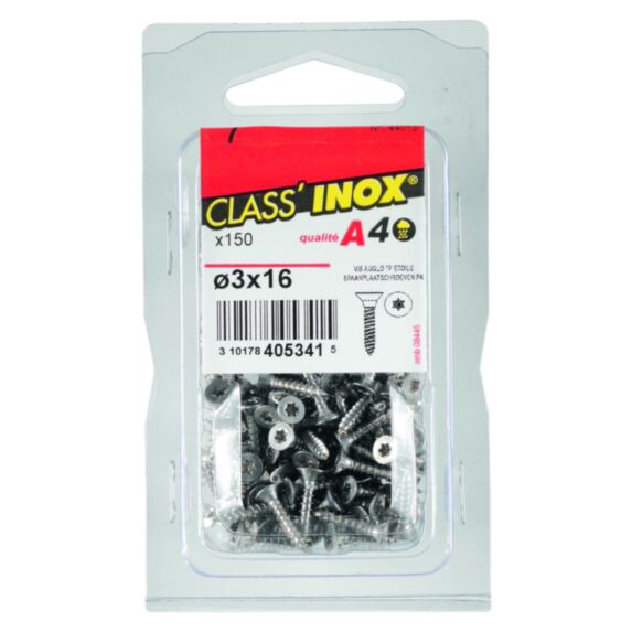 150 Vis agglo tête fraisée étoile inox A4 3x16 - CLASS'INOX