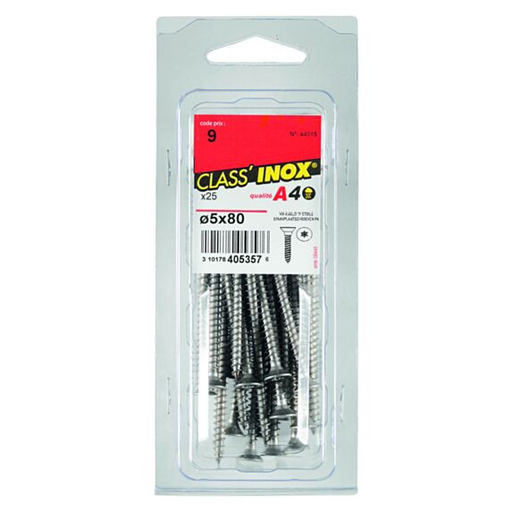 25 Vis agglo tête fraisée étoile inox A4 5x80 - CLASS'INOX