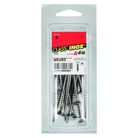 20 Vis agglo tête fraisée étoile inox A4 6x80 - CLASS'INOX