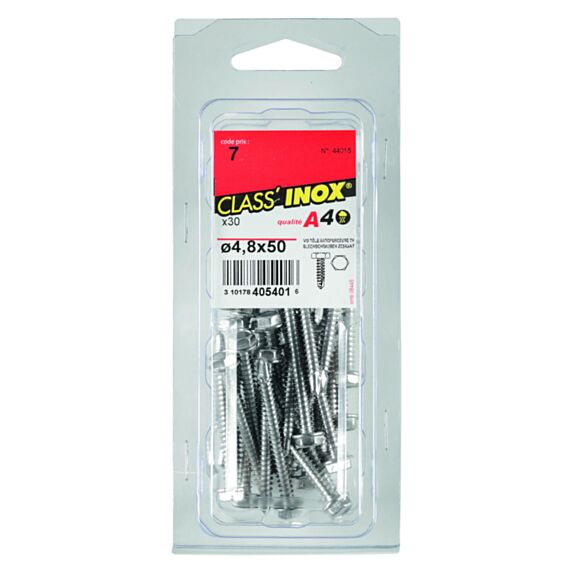 30 vis tôle autoperceuses inox A4 4,8x50 - CLASS'INOX