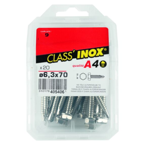 20 vis tôle autoperceuses inox A4 6,3x70 - CLASS'INOX