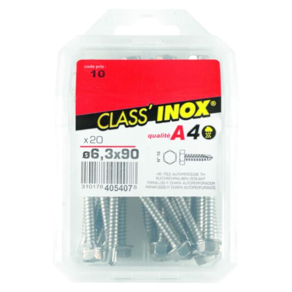 20 vis tôle autoperceuses inox A4 6,3x90 - CLASS'INOX