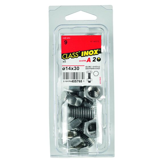8 boulons tête hexagonale inox A2 14x30 - CLASS'INOX