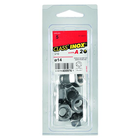 10 écrous hexagonaux inox A2 Ø14 - CLASS'INOX