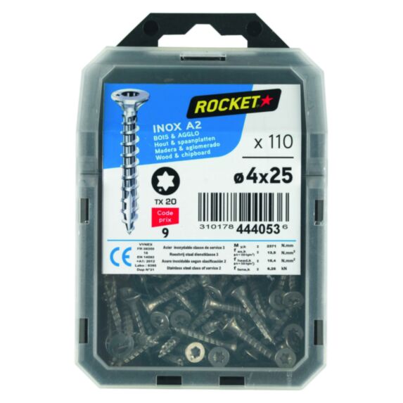 110 vis tête fraisée étoile inox A2 4x25 - ROCKET