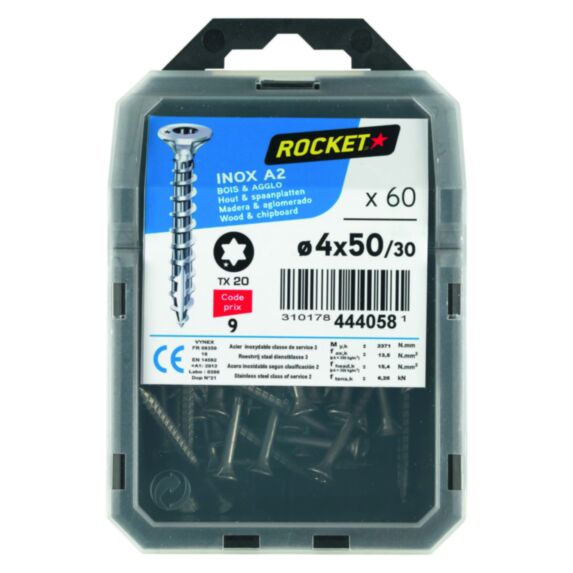 60 vis tête fraisée étoile inox A2 4X50 - ROCKET