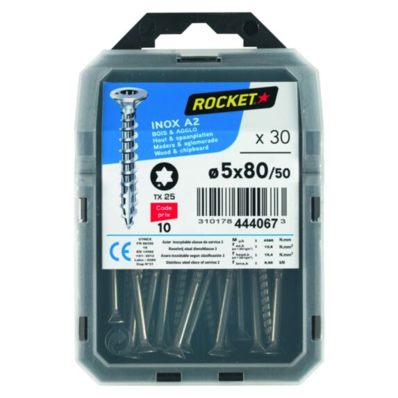 30 vis tête fraisée étoile inox A2 5X80 - ROCKET