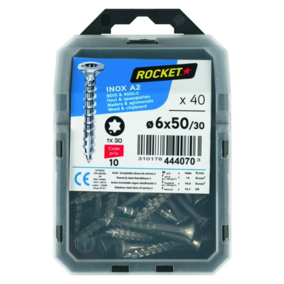 40 vis tête fraisée étoile inox A2 6X50 - ROCKET