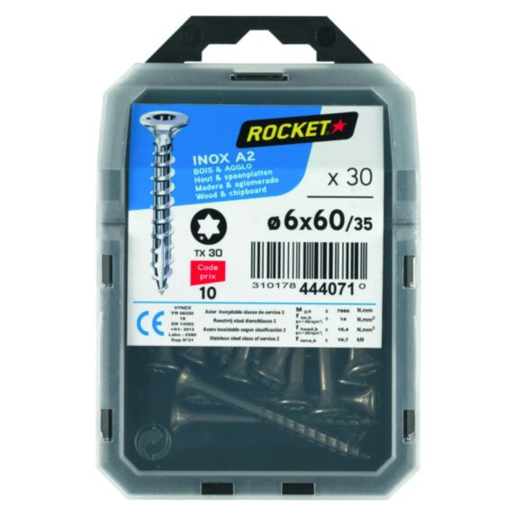 30 vis tête fraisée étoile inox A2 6X60 - ROCKET