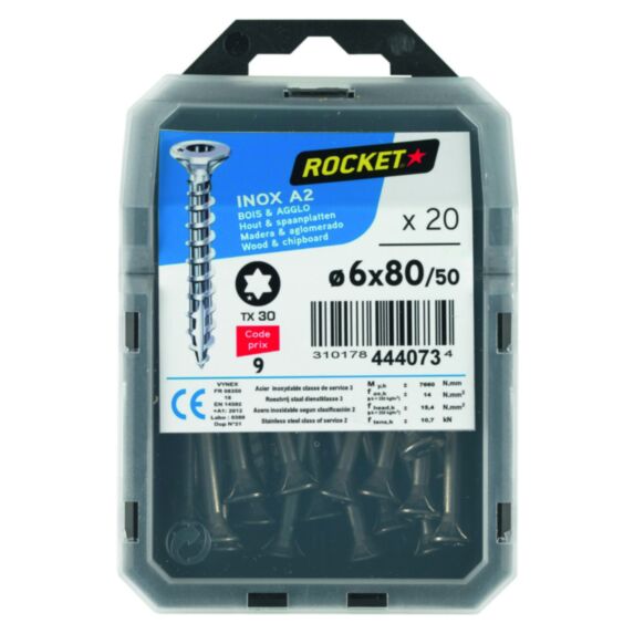 20 vis tête fraisée étoile inox A2 6x80 - ROCKET