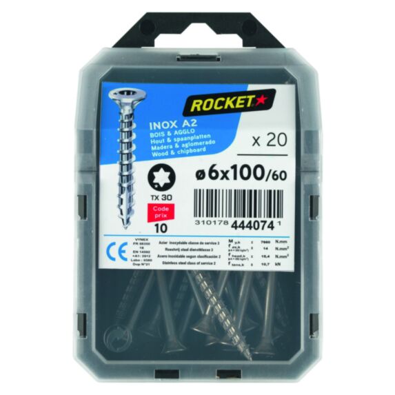 20 vis tête fraisée étoile inox A2 6x100 - ROCKET