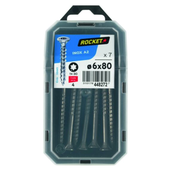 7 vis tête fraisée étoile inox A2 6x80 - ROCKET