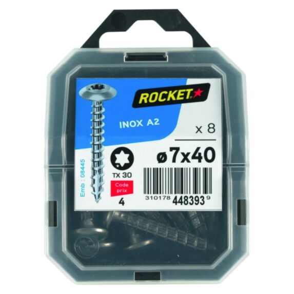 8 vis de penture Inox A2 7x40 - ROCKET