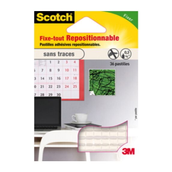 36 pastilles fixe tout repositionnable surfaces lisses blanc - SCOTCH™