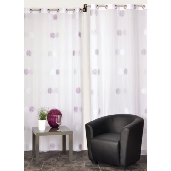 Voilage œillets étamine brodée gris 140x240cm - DYLREV