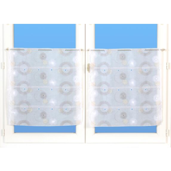 Vitrage modulable étamine brodée largeur 45cm blanc (vendu au mètre)