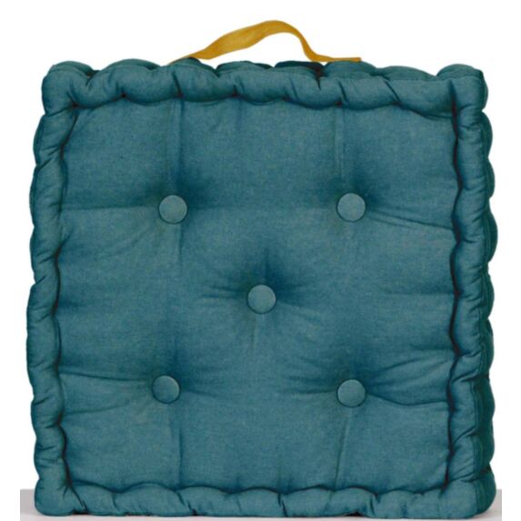 Coussin de sol carré 40x40cm bleu canard/moutarde