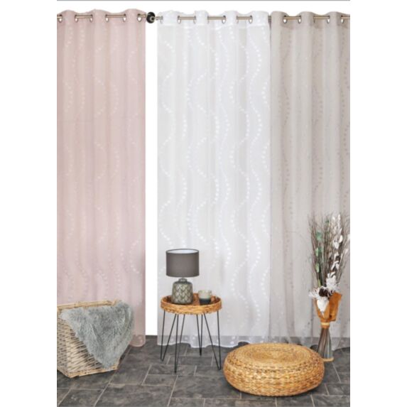 Voilage jacquard reliéfé vagues 140 x 240 cm gris - CARPENTIER