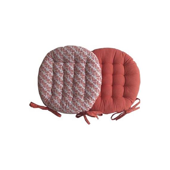 Coussin de chaise ronde bicolore 40x40cm terracota/imprimé