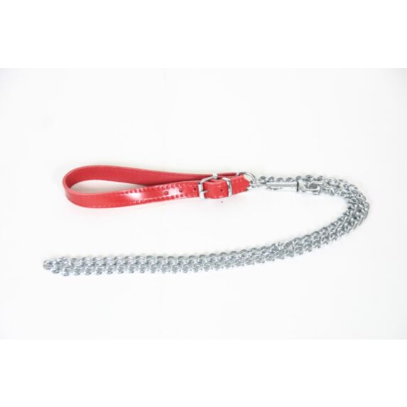 Laisse chaine 3 mm 16/10 poignée cuir rouge