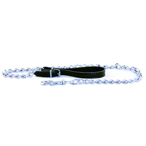 Laisse chaine 3 mm 16/10 poignée cuir noir