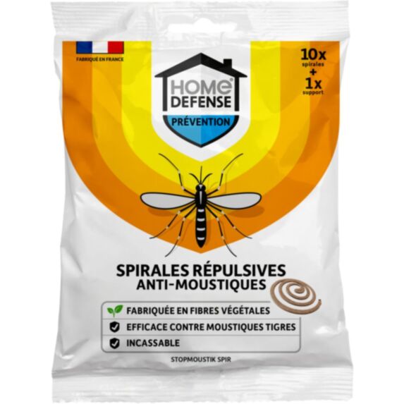 10 Spirales répulsives anti-moustiques + support - HOME DEFENSE