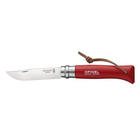 Couteau baroudeur N8 rouge + lien cuir - OPINEL