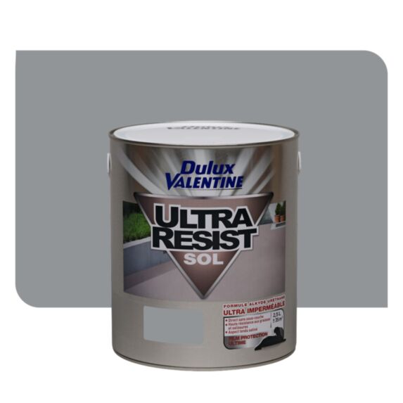 Peinture Sols Imperméable Ultra Resist Dulux Valentine Satin Gris Orly 2,5 L