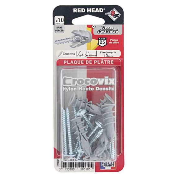 10 Chevilles Crocovix Autoforeuses Vis TR Ø4,5x45mm - RED HEAD