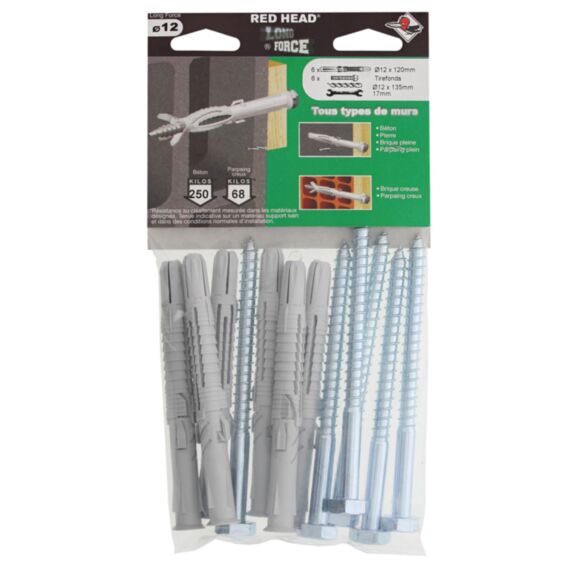 SACHET DE 6 LONGFORCE D12X120MM + VIS TH D9X125MM
