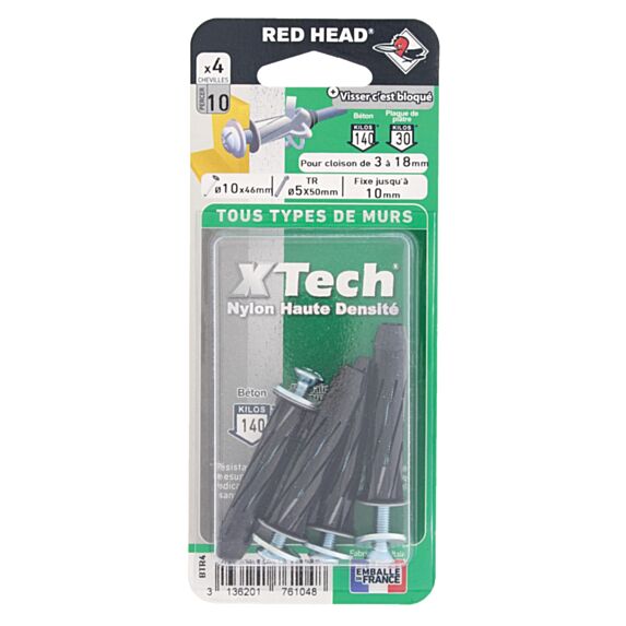 4 chevilles autobloquantes X Tech Ø 10x46 mm - RED HEAD