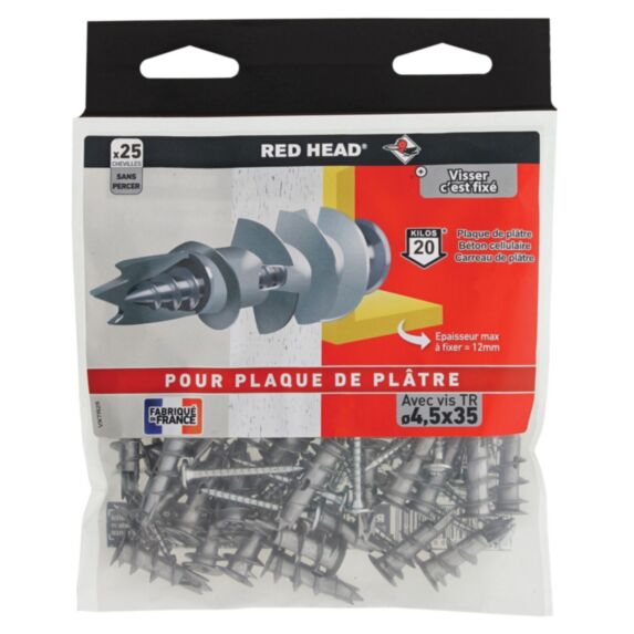25 Chevilles Vix + Vis TR Ø4,5x35mm - RED HEAD