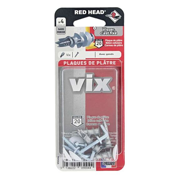 4 Chevilles Vix Autoforeuses + Gonds - RED HEAD