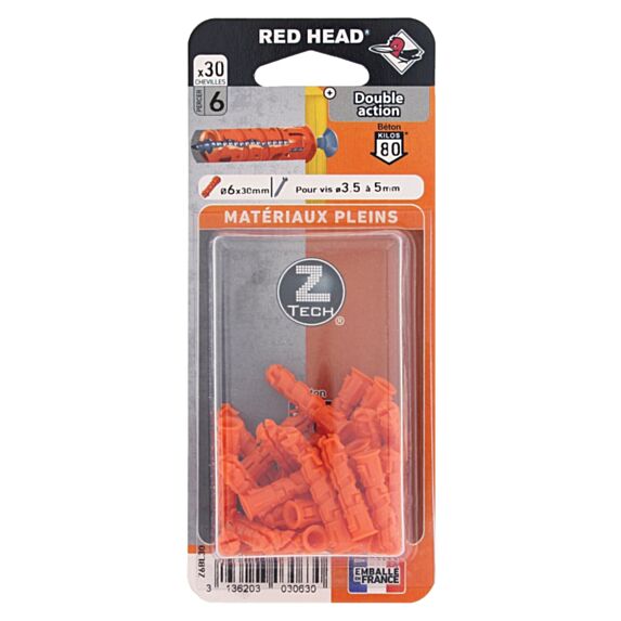 6 Chevilles Ztech Matériaux Pleins Ø12x60mm - RED HEAD