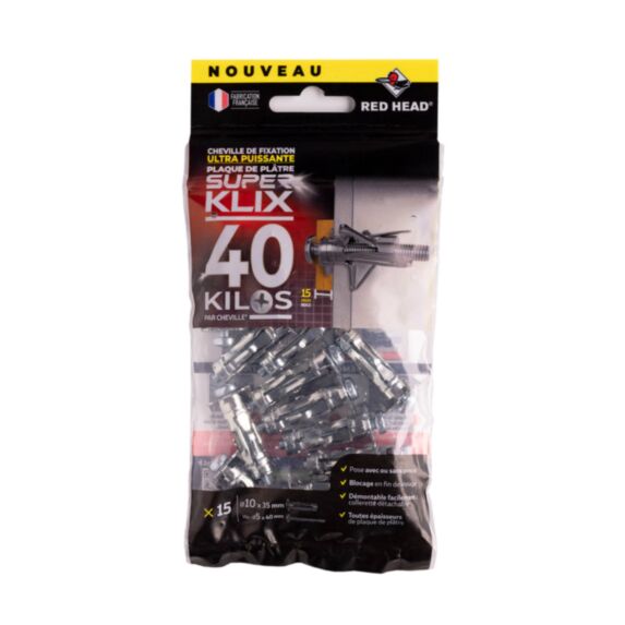 15 chevilles PP SK MTL Ø10 x 35 mm + vis TR Ø5 x 40 mm - RED HEAD